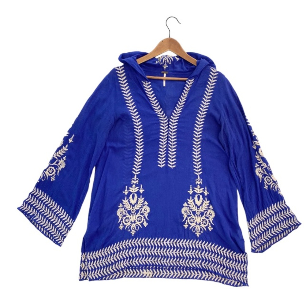 Free People Blue Embroidered Tunic